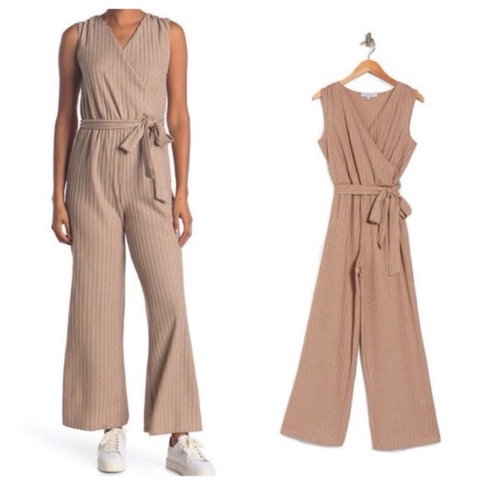 Vanity Room Surplice Neck Waist Tie Jumpsuit NEW